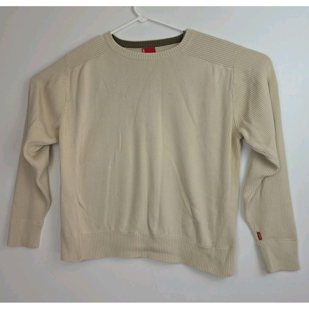 Levis Sweater Mens M Beige Tan Crewneck Cotton Knit Pullover Long Sleeve